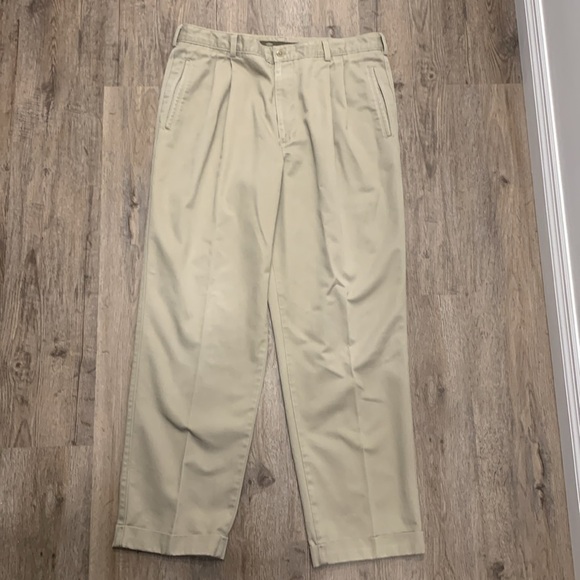 Savane Men’s Pleated Chino Pants Trousers Khaki with Cuffs 38 x 31 Office Preppy - Picture 2 of 13